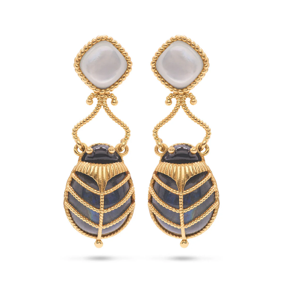 Capucine De Wulf Scarab Drop Earrings - Blue Labradorite
