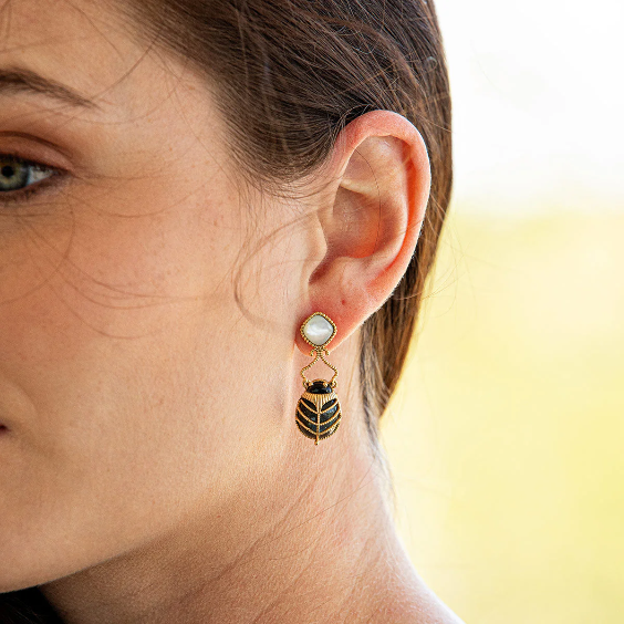 Capucine De Wulf Scarab Drop Earrings - Blue Labradorite
