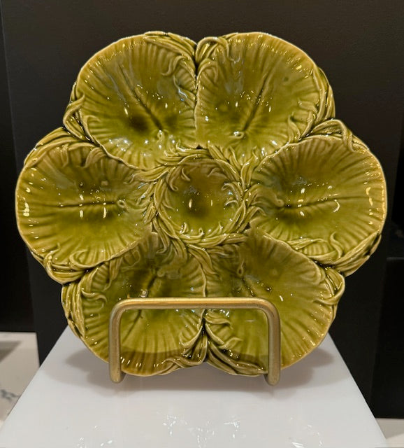 Anitique RARE Luneville French Majolica Green Oyster Plate
