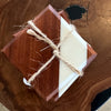 Cherry Wood & White Coasters S/4