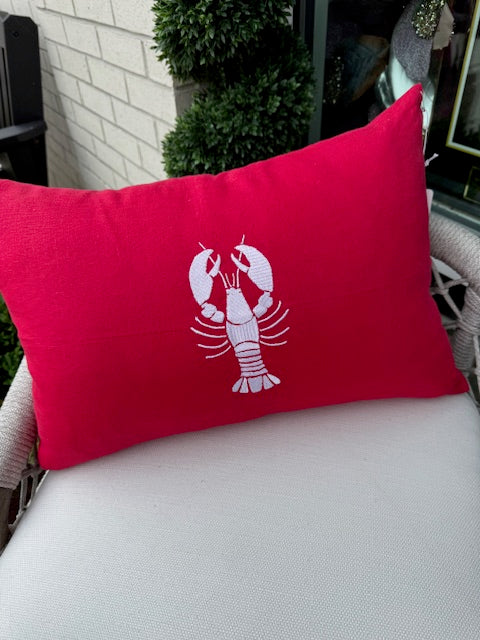So Soft Linen Red Pillow 14x20 with Lobster