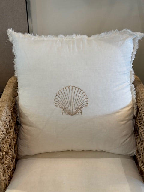 Natural Fringe Soft Linen Pillow 26" x 26" with Embroidered Shell