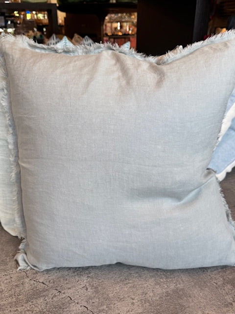 Cloud Grey Fringe So Soft 20x20 Linen Pillow with Down Alternative Insert