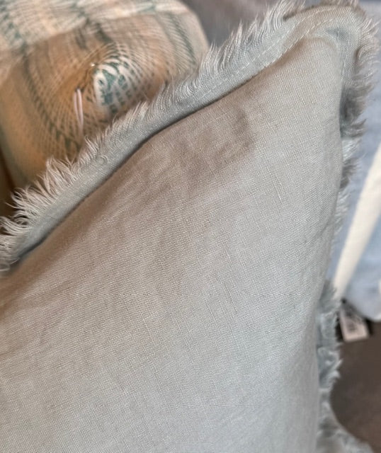 Cloud Grey Fringe So Soft 20x20 Linen Pillow with Down Alternative Insert