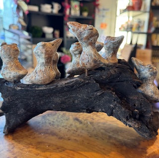 Original Sculpture "Birds Twitting On a Driftwood"