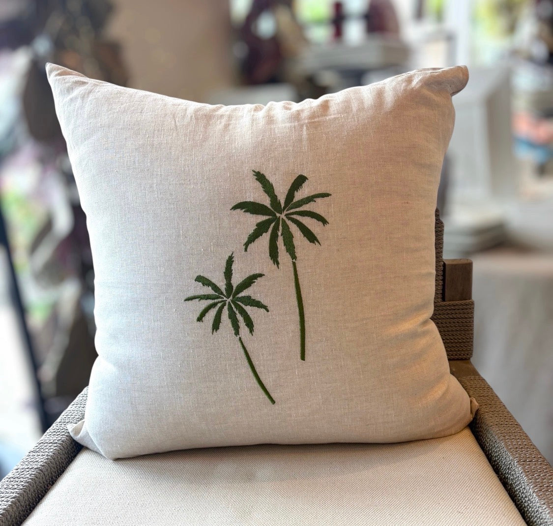 So Soft Linen Natural Beige Pillow 20X20 with Palm Trees