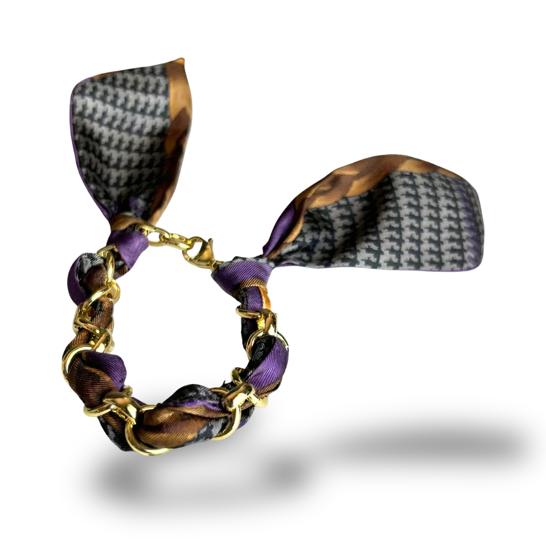 Vintage Luxe Houndstooth Vintage Silk Scarf Link Bracelet