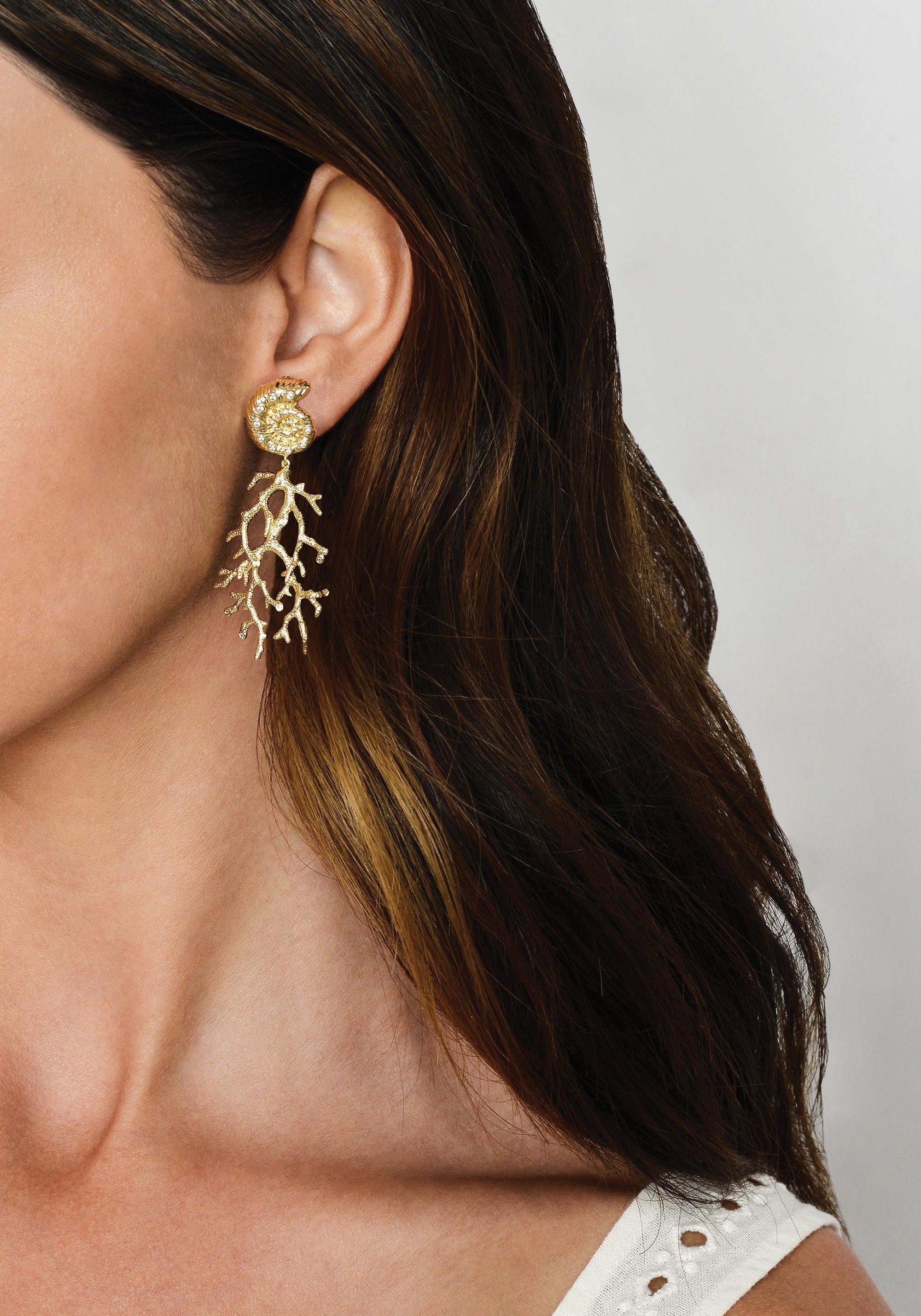 Anabel Aram Shell w/ Coral Drop Earrings