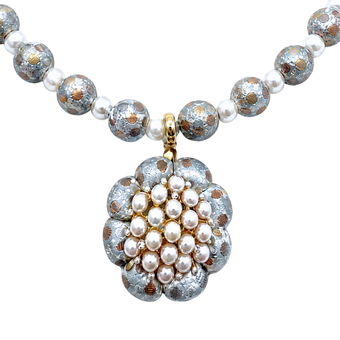 Vintage Luxe CC Dot Pearl Cluster Vintage Silk Necktie Necklace