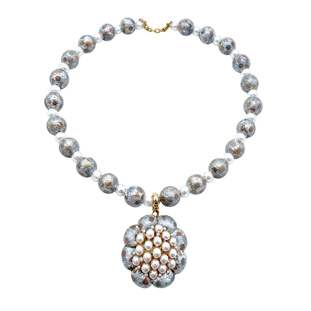 Vintage Luxe CC Dot Pearl Cluster Vintage Silk Necktie Necklace