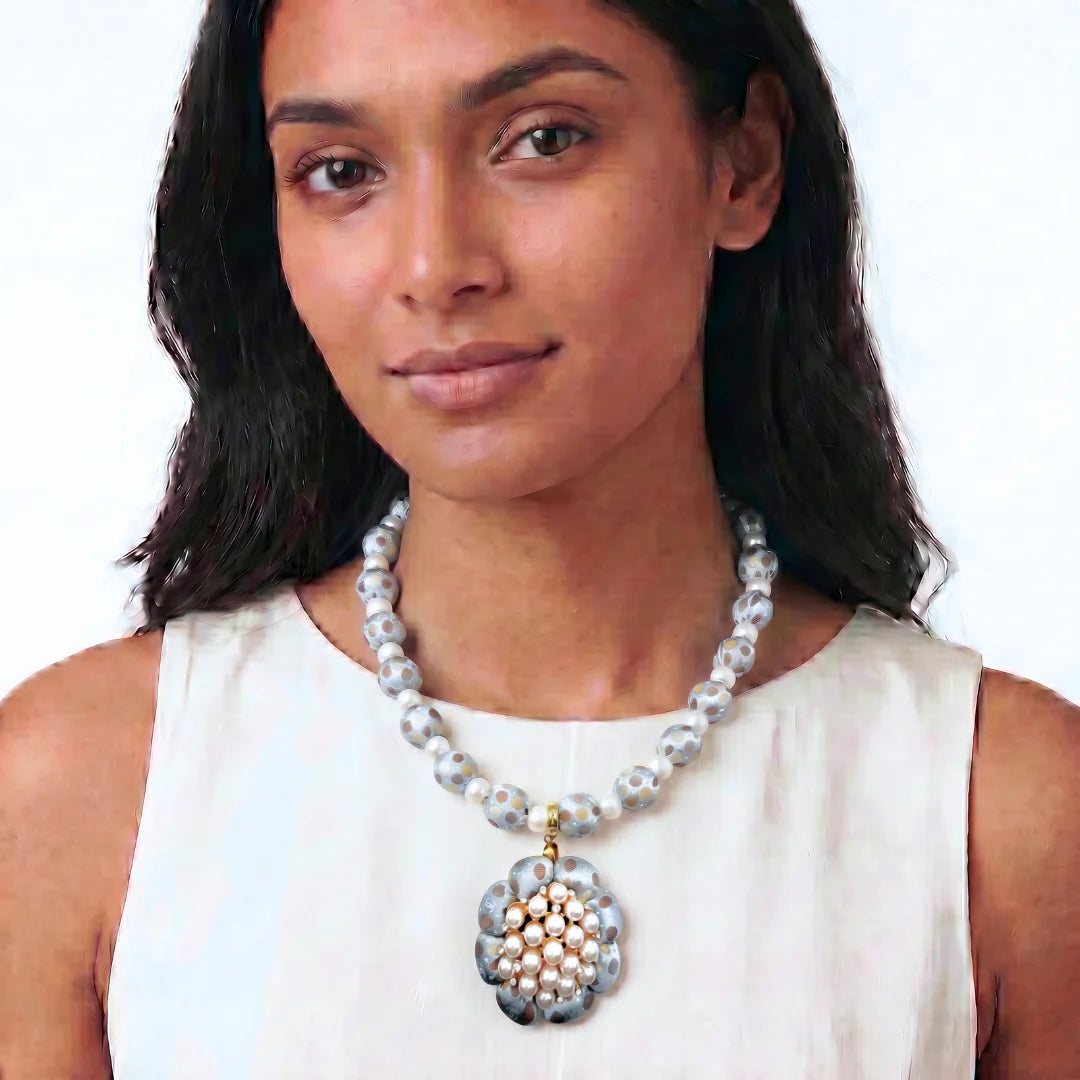 Vintage Luxe CC Dot Pearl Cluster Vintage Silk Necktie Necklace