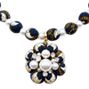 Vintage Luxe Logo Moon Pearl Cluster Vintage Silk Necktie Necklace