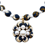 Vintage Luxe Logo Moon Pearl Cluster Vintage Silk Necktie Necklace