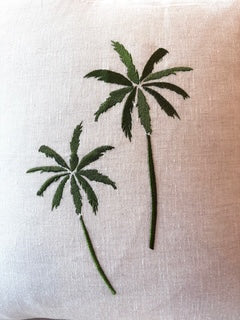 So Soft Linen Natural Beige Pillow 20X20 with Palm Trees