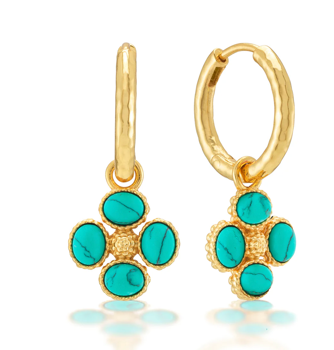 Capucine De Wulf  Clover Hoop Earrings with Double Sided Charm - Turquoise