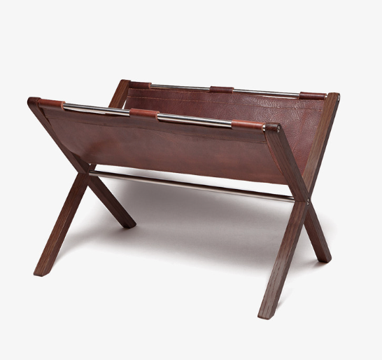 Moore & Giles Walnut and Leather Magazine Rack