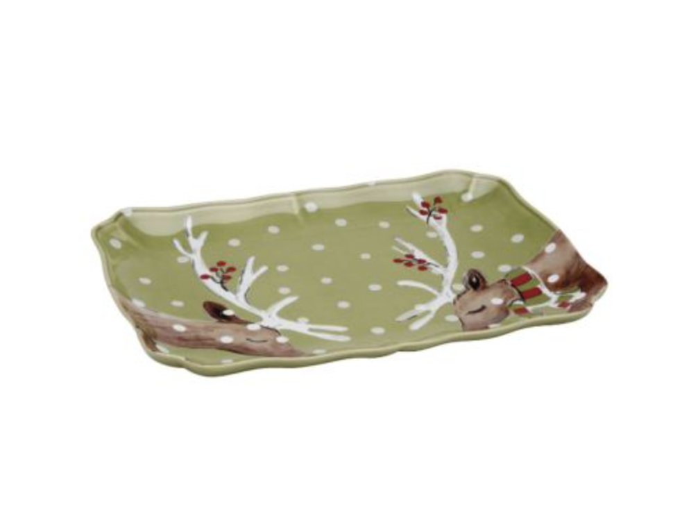 Deer Friends Green Rect. Platter