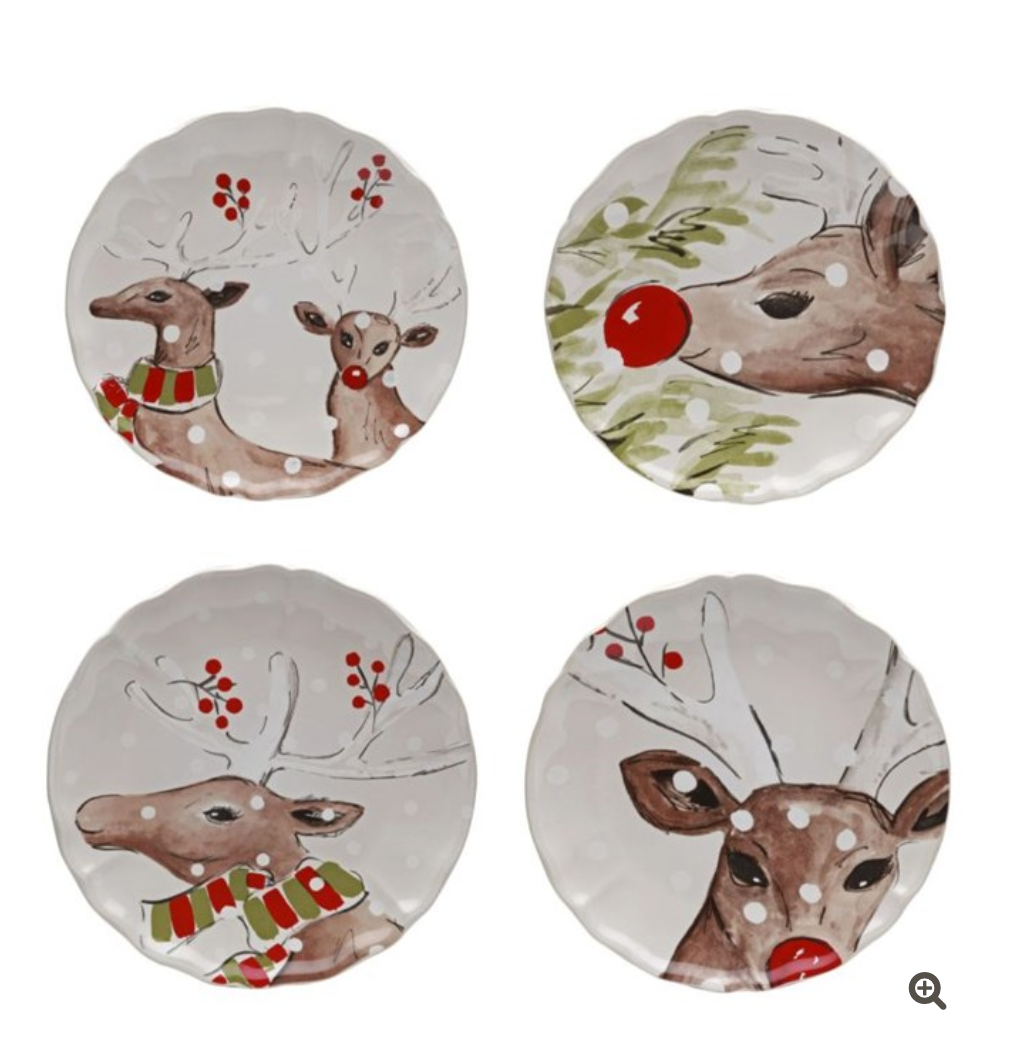 Deer Friends White Dessert Plates S/4