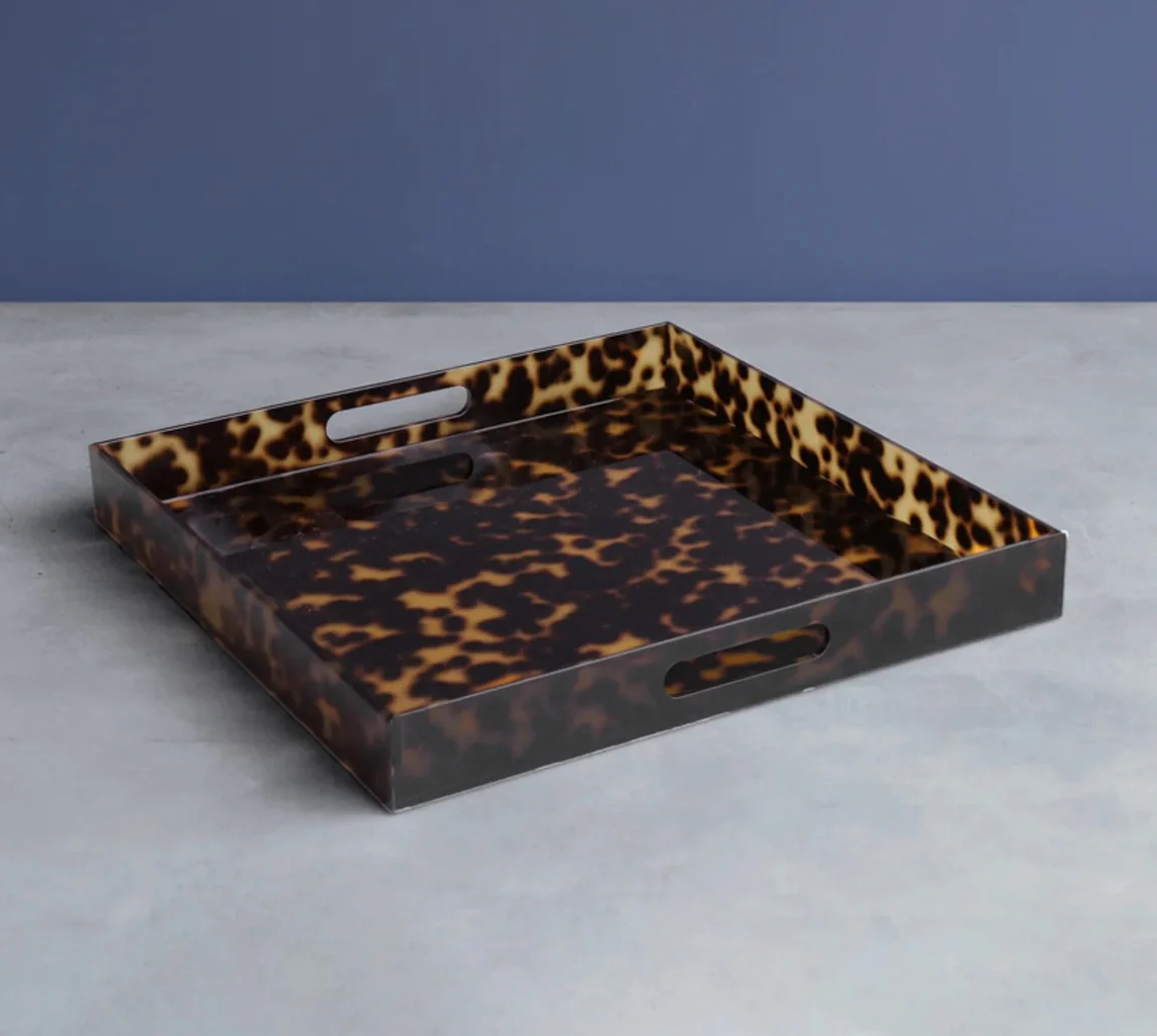 Vida Acrylic Tortoise Large Square Tray With Handles