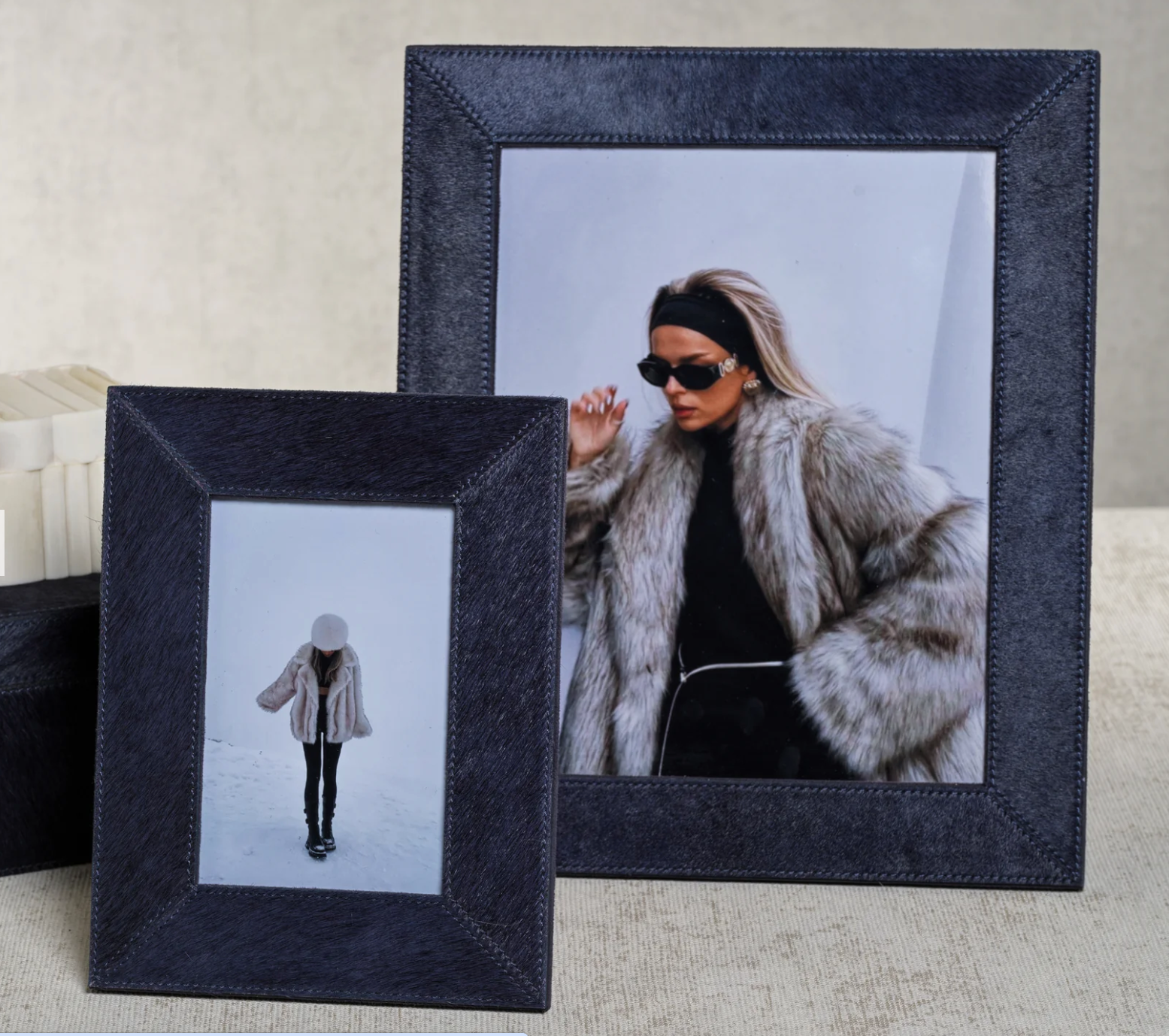 Navy Corviglia Hair-On Hide Leather Frame (2 SIzes)