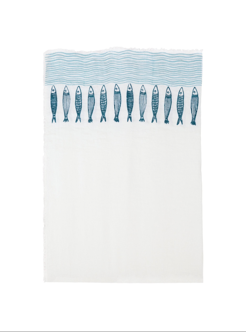 Bertozzi Panarea Fish & Wave Light Blue Duvet Cover Twin