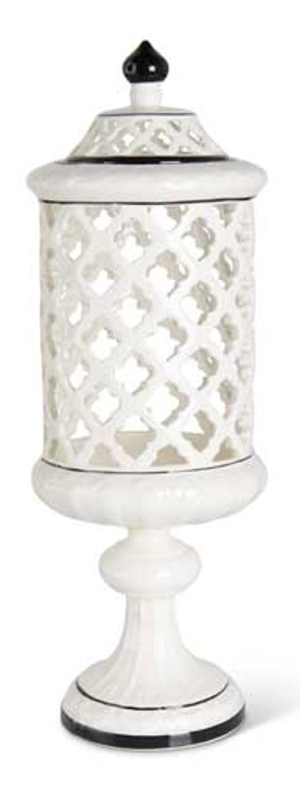 White Lattice Cutout Lidded Ceramics With Black Trim (Multiple Styles)