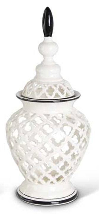 White Lattice Cutout Lidded Ceramics With Black Trim (Multiple Styles)
