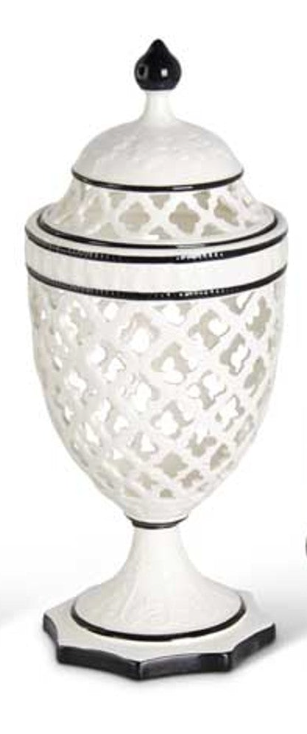 White Lattice Cutout Lidded Ceramics With Black Trim (Multiple Styles)