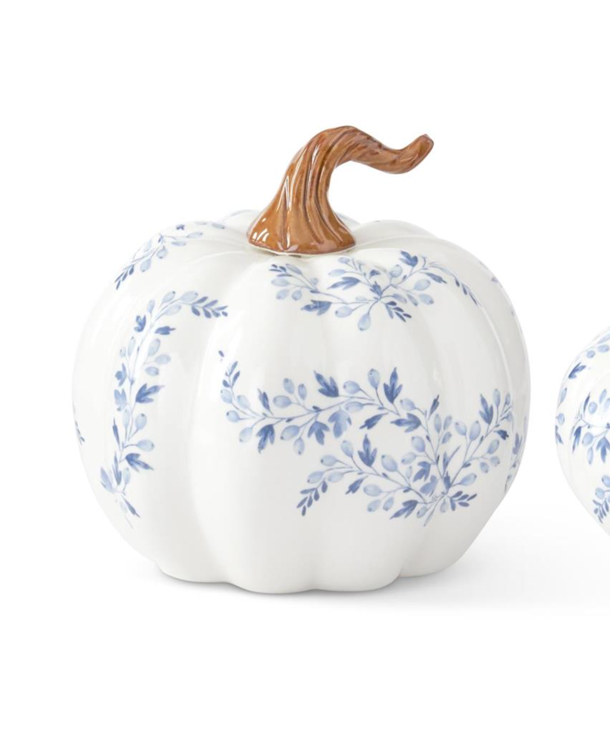 White With Blue Floral Ceramic Pumpkins