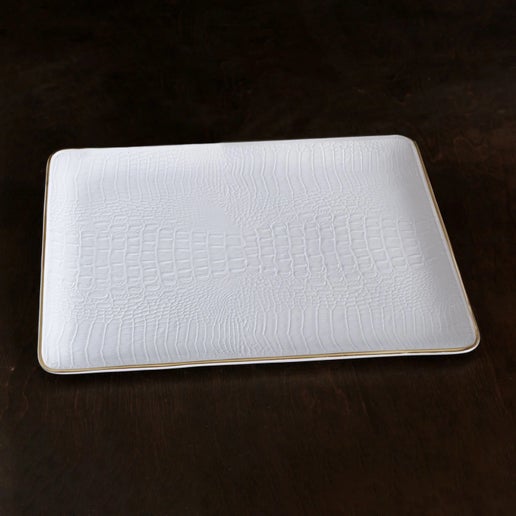 Thanni Croc Extra Large Tray (White and Gold)