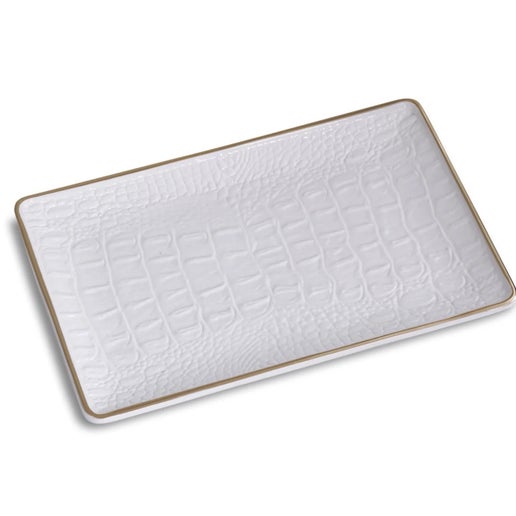 Thanni Croc Small Tray (White and Gold)