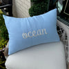 So Soft Linen Light Blue Pillow 14x20 with Ocean Embroidery