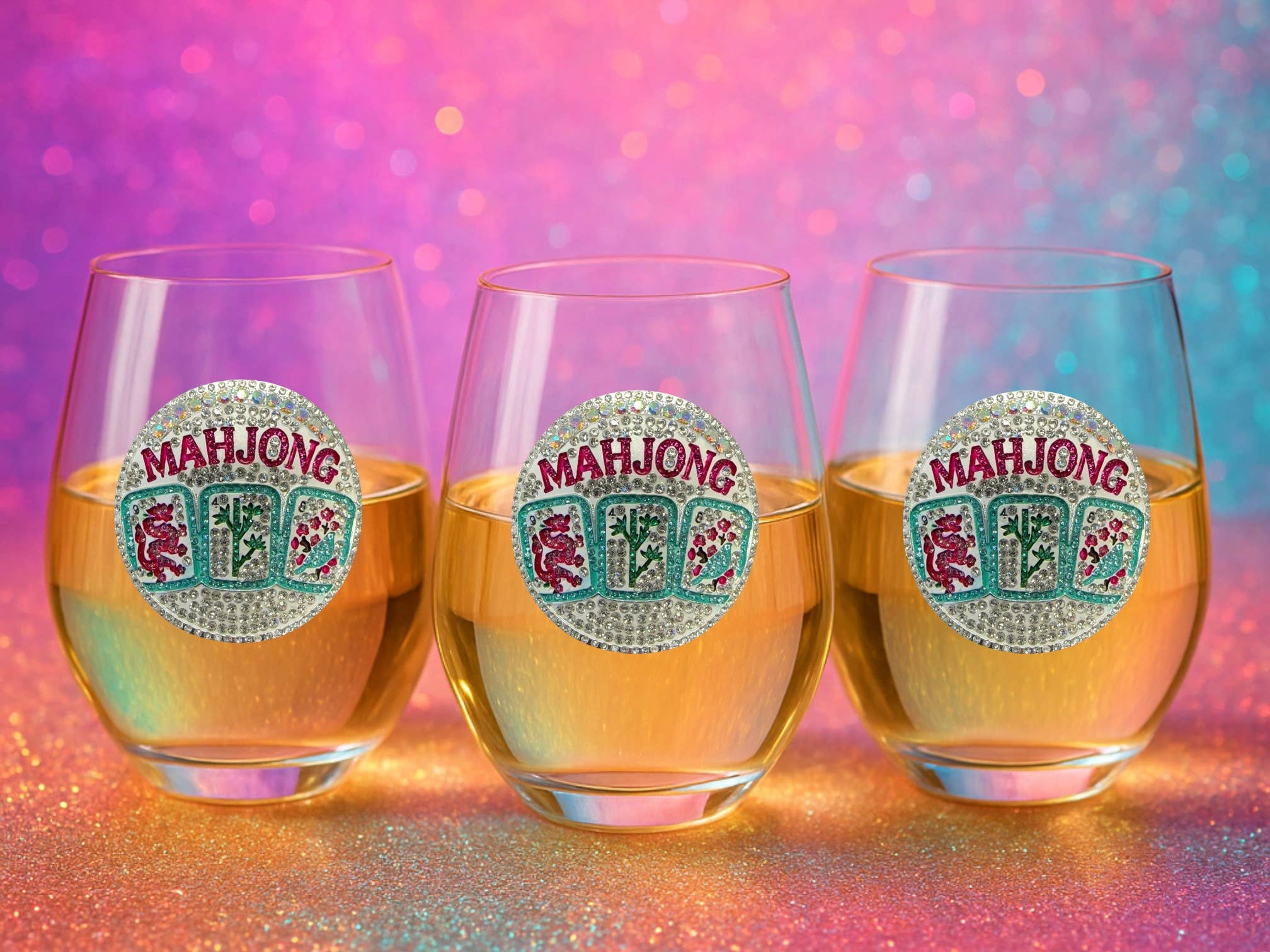 Mahjong Jeweled Stemless Wine Glass