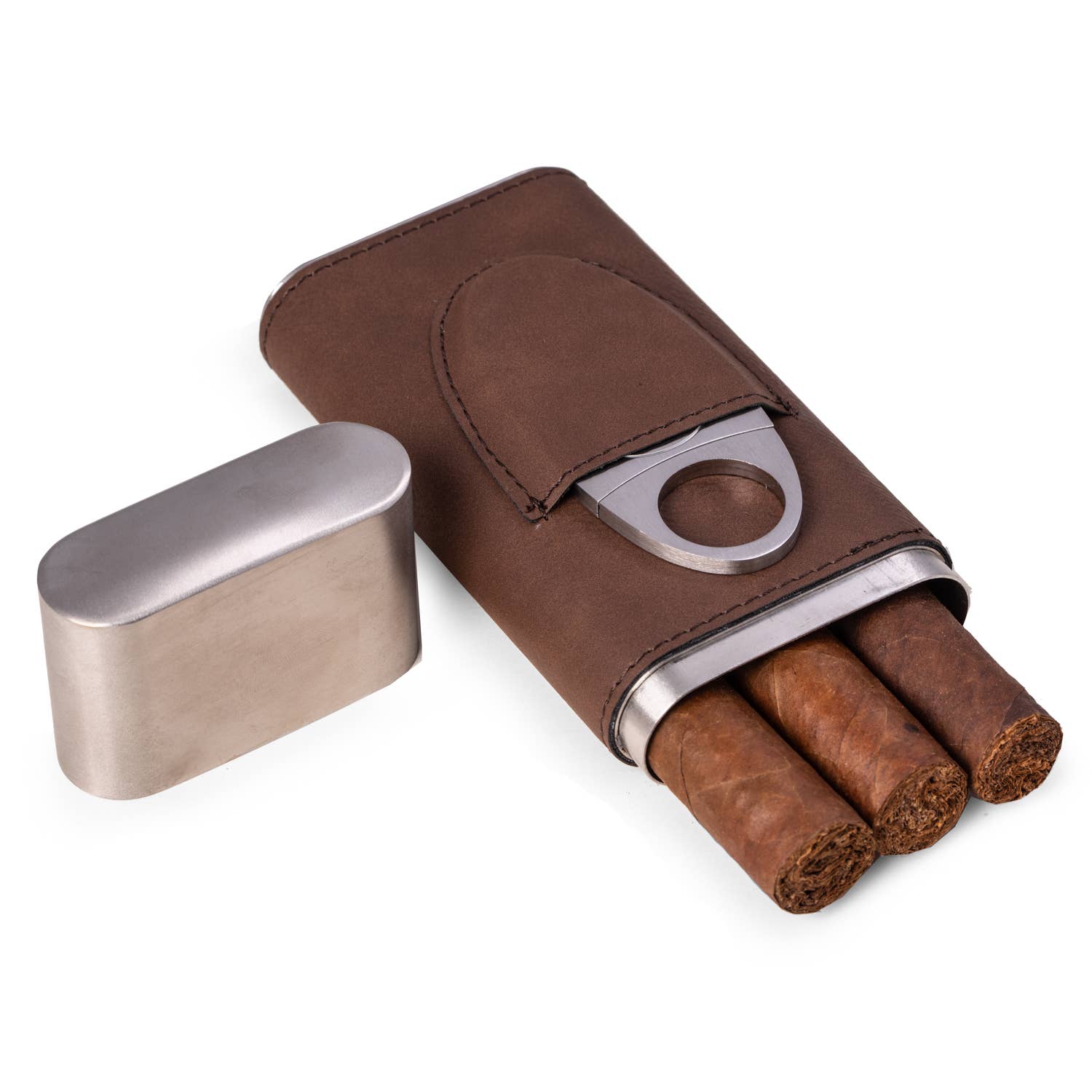 BeyBerk International - Harrison Leather and Steel Cigar Case with Cutter