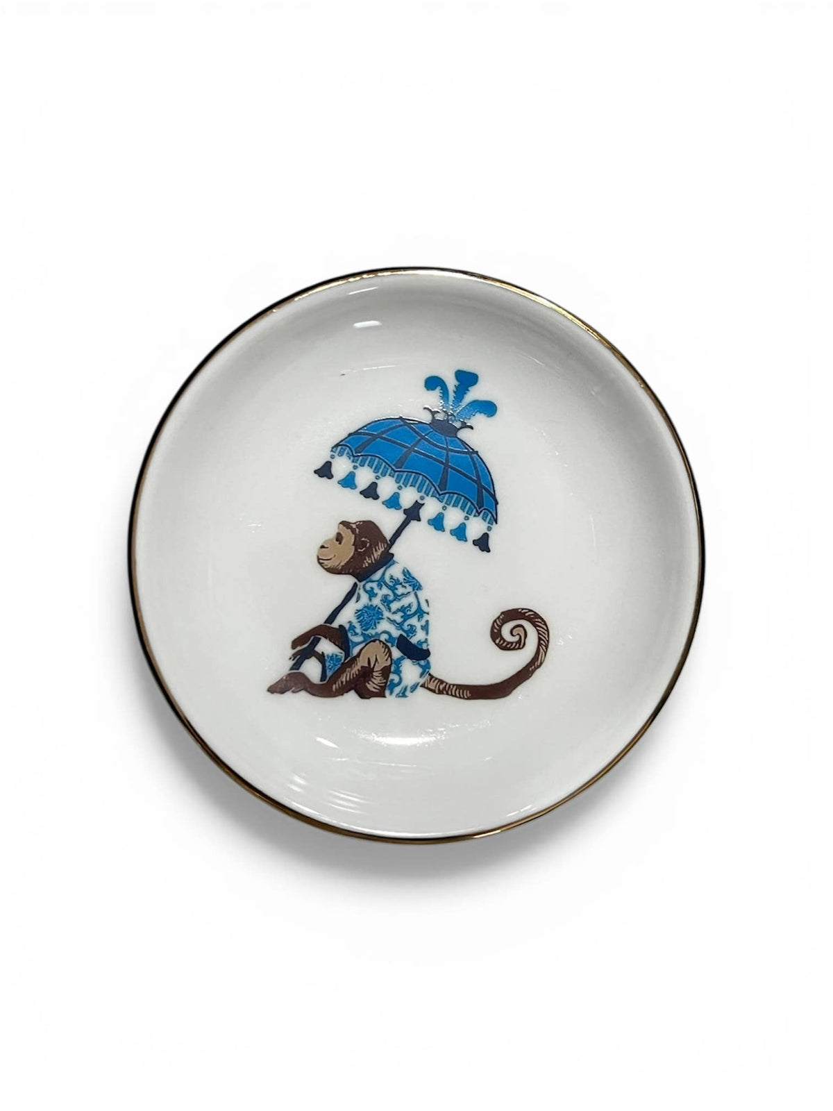 The French Bee & Co - Coupe Ring Dish Blue & White Monkey with Parasol