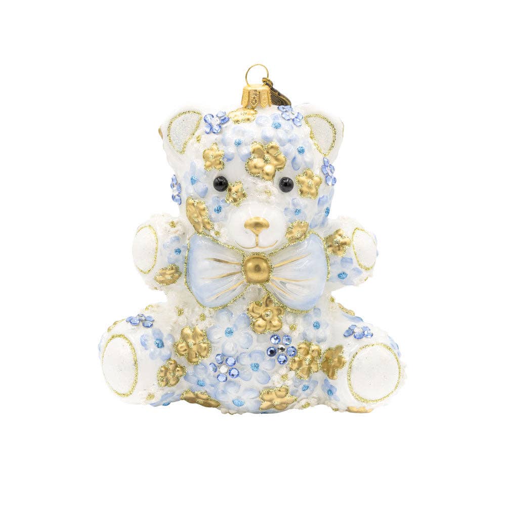 Jay Strongwater - Blue Floral Teddy Ornament
