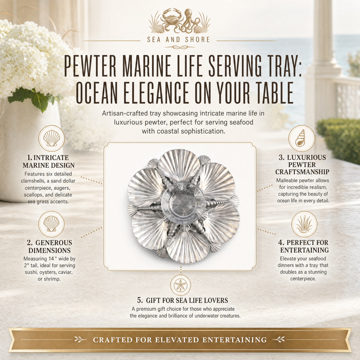 Pewter Marine Life Serving Tray
