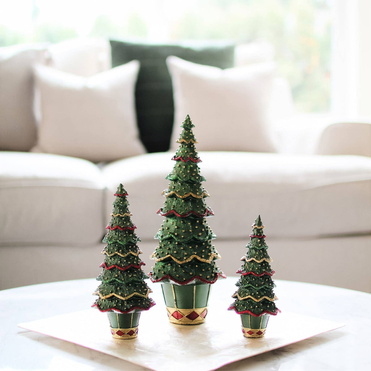 Dekorasyon Gifts  Decor - Layered Beaded Neo Cone Tree (Traditional Green)