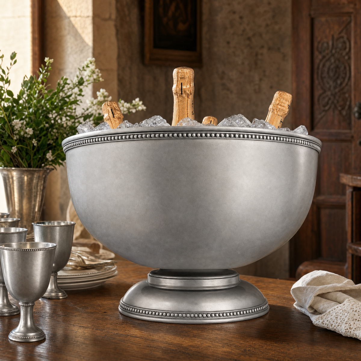 Vagabond House - Pewter Medici Bead Ice Tub/Punch Bowl