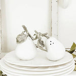 Vagabond House - Porcelain Pear Salt and Pepper with Pewter Leaf