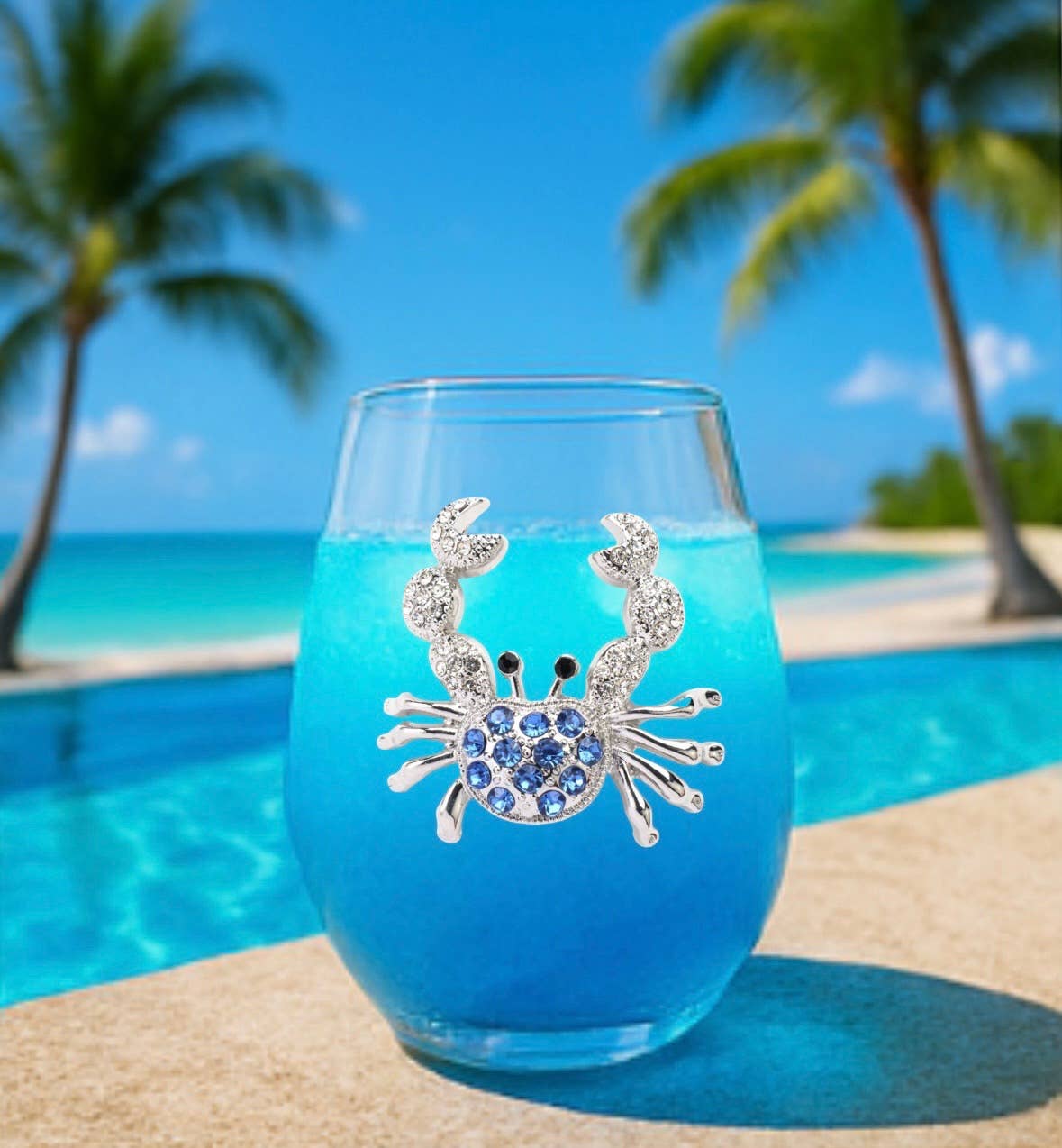 Blue Crab Jeweled Stemless Wine Glass
