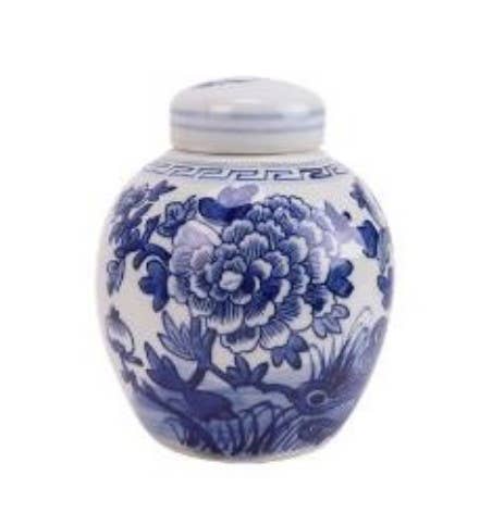 The French Bee & Co - Jar, Chinoiserie Blue and White, Peony Design, Lidded