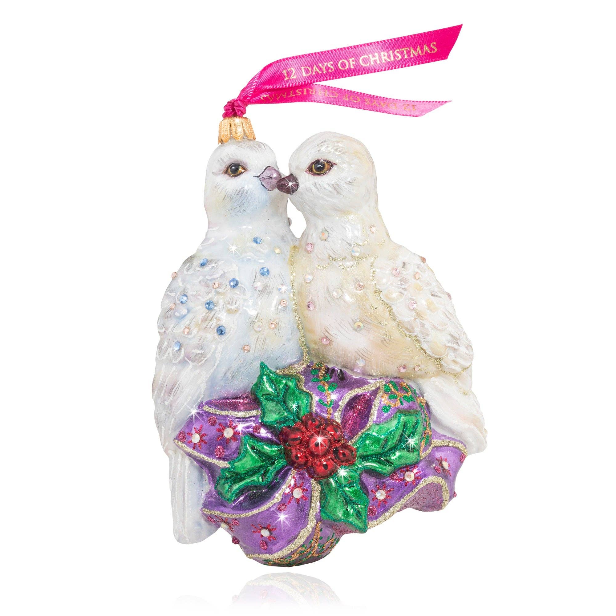 Jay Strongwater - Two Turtle Doves Glass Ornament