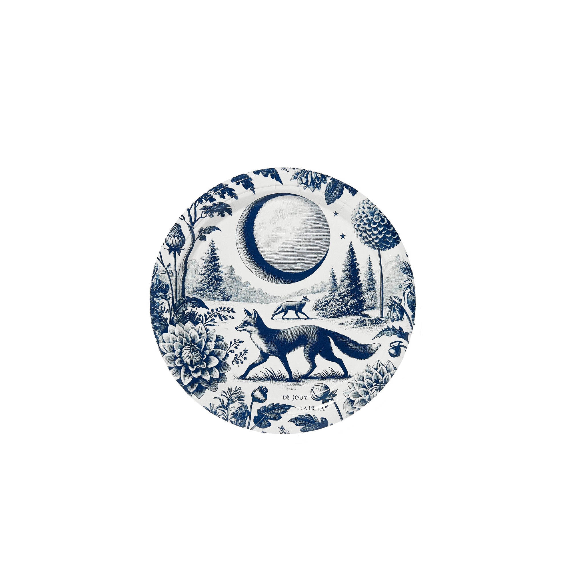 Pavilion Paper - Mini Hors D'oeuvre Navy and White Foxy Dahlia Toile Paper Plate - 8 pack