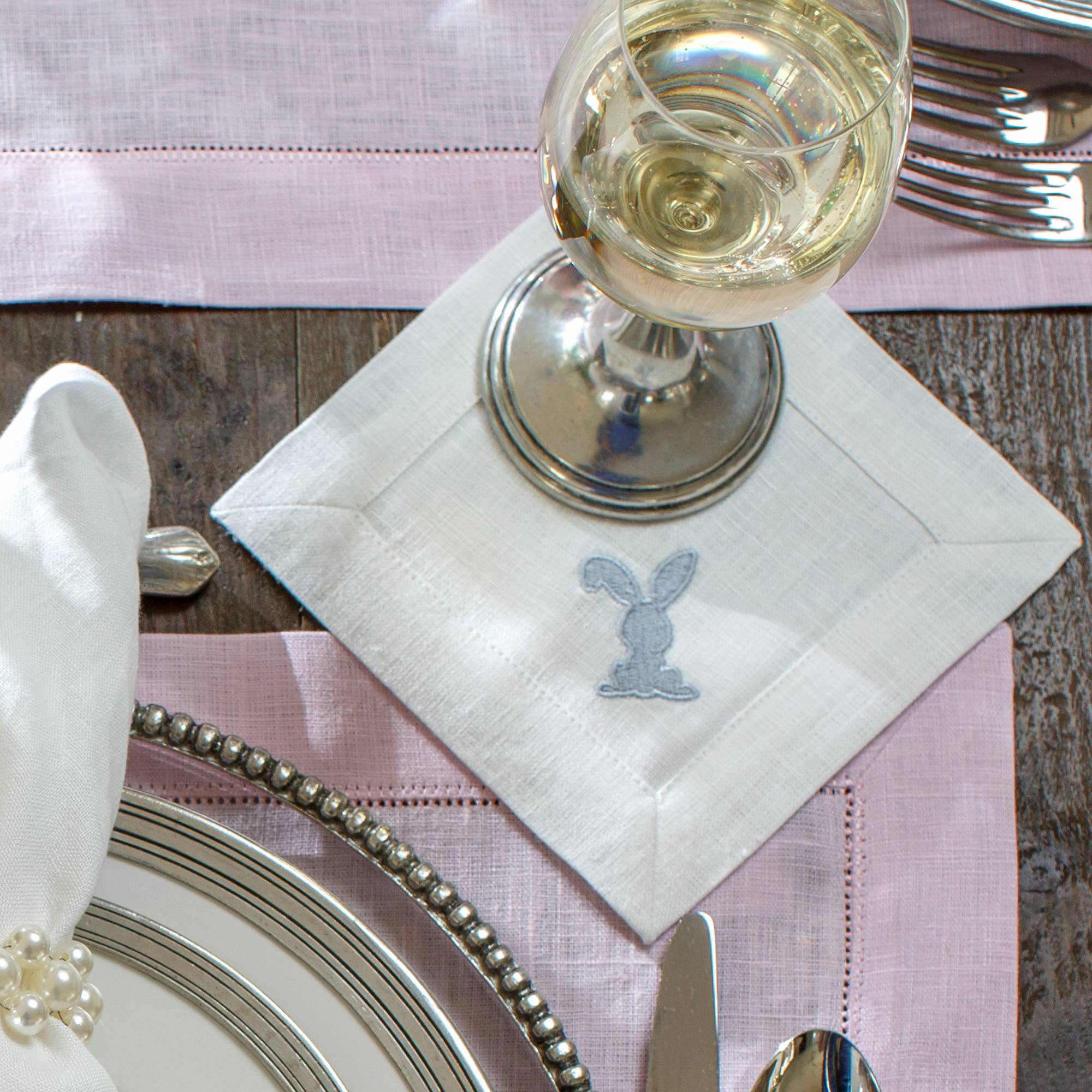 Arte Italica & Crown Linen Designs - Floppy Eared Bunny Cocktail Napkin Set (4) - Easter