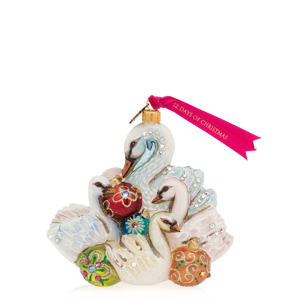 Jay Strongwater - Seven Swans-A-Swimming Glass Ornament