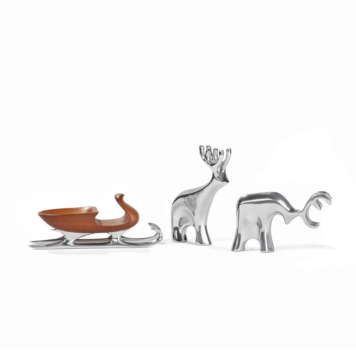 Nambe - Holiday - Miniature Sleigh w/ Reindeer, (Set of 3)