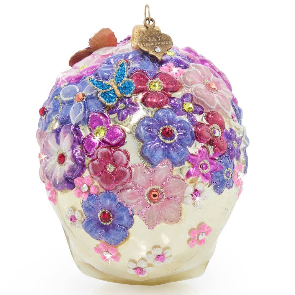Jay Strongwater - Floral Skull Glass Ornament