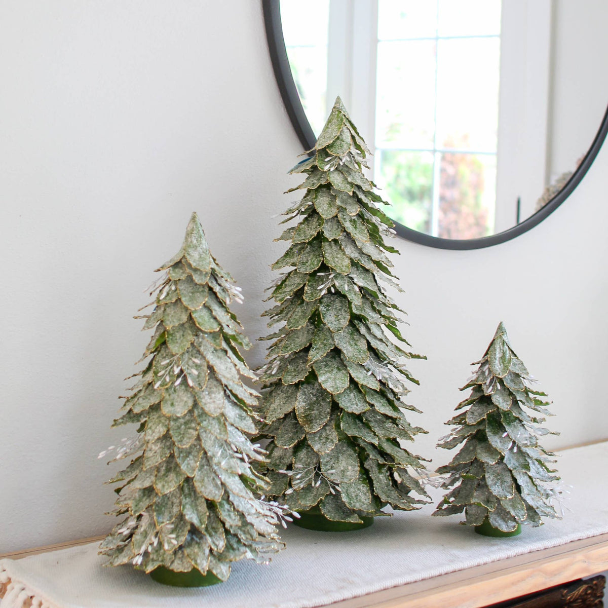 Dekorasyon Gifts  Decor - Flocked Leaf Jewel Tree (Green White Wash)