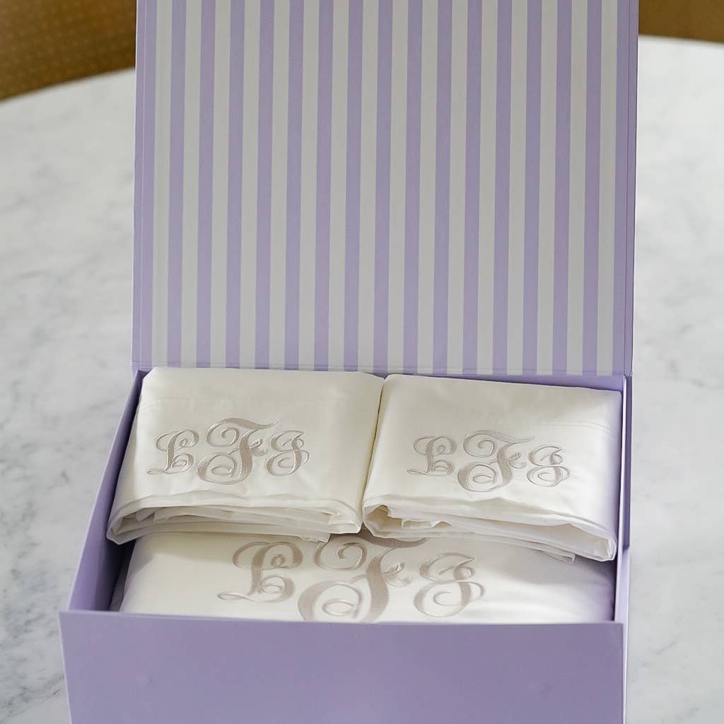 The Pillow Bar - Custom Embroidered Cotton Sateen Sheet Set